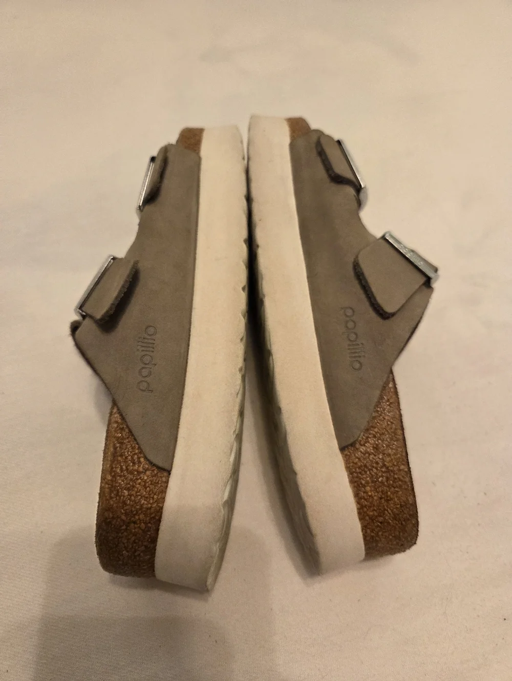 PAPILLIO By‎ BIRKENSTOCK Arizona Grey/Green Leather Two Strap Platform Sandal 40